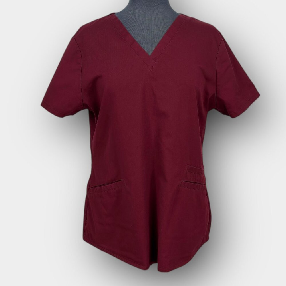 Scrubstar Women's V-Neck Scrub Top M Burgundy Zip Pocket Stretch